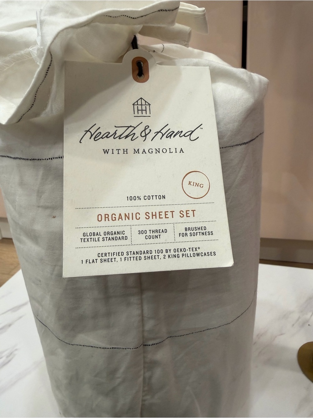 Hearth & Hand Organic Sheet Set in Cream with Black Stitching - Picture 3 of 3